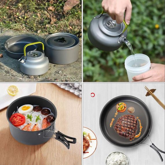Алюмінієвий кемпінговий набір посуду 3в1, Cooking Set DS-308 / Туристичний посуд (чайник, кастрюля, сковорода) | Зображення 1