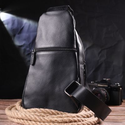 Сумка Vintage Чоловіча слінг з натуральної зернистої шкіри Чорна (21402) | Зображення 1