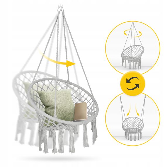 Крісло-гойдалка 4FIZJO Boho Dream 80 см підвісна, плетена Grey (P-5905973404525) | Зображення 6