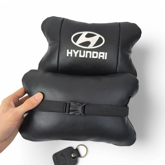 Набір подушок для авто Hyundai 2шт, натуральна шкіра, чорний колір, комфортні підголовники в автомобіль | Зображення 8