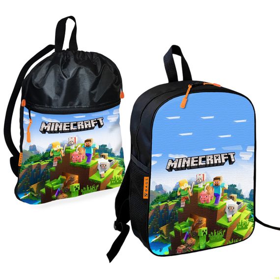 Школьный рюкзак детский Minecraft + Сумка для обуви спортивной формы рюкзак-мешок  для мальчика (01728)
