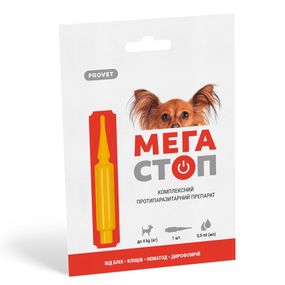 Протипаразитарні краплі на холку для собак до 4 кг Provet Мегастоп, 1 піп