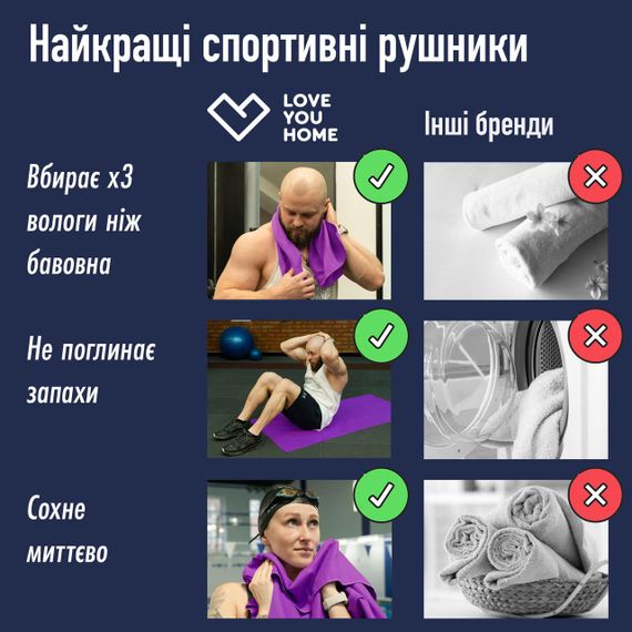 Спортивний рушник Love You з мікрофібри Темно-бузковий 50х90 | Зображення 1