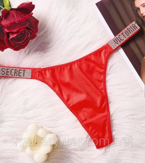 Стринги Victoria's Secret зі стразами на вибір, жіночі стринги Вікторія Сікрет, стринги Вікторія Сікрет XL, Червоний, Гладядні (класичні) | Зображення 4
