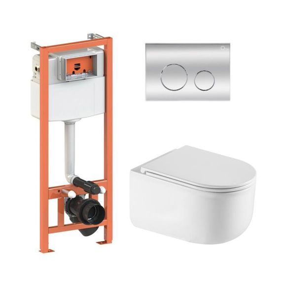 Готовое решение Qtap для ванной комнаты: подвесной унитаз Taurus Ultra Quiet 485×360×350 + комплект инсталляции Nest 4 в 1