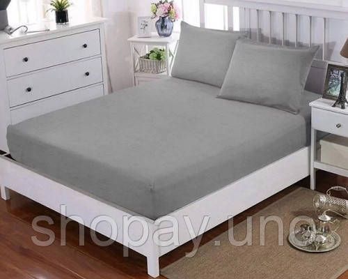 Серый Простынь махровая на резинке с наволочками Anisa (220х240+30 см)
