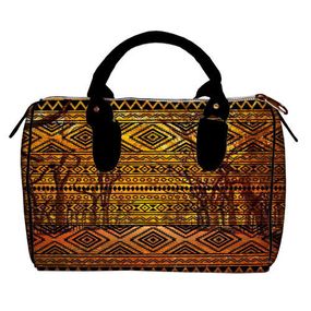 Сумка бочонок Barrel Желтый орнамент на черном фоне 28x18x17 см (SB_15D073_BL)