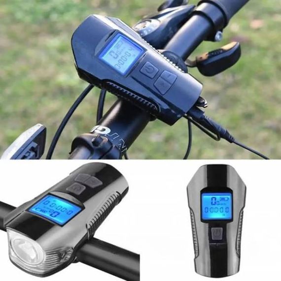 Велофара аккумуляторная влагоустойчивая с компьютером, сигналом и сигнализацией XA-585-T6 Черная