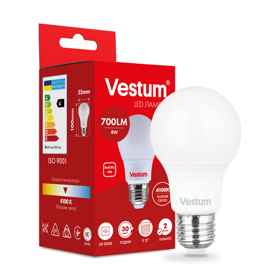 Світлодіодна лампа Vestum A55 8W 4100K 220V E27 1-VS-1107 | Зображення 2