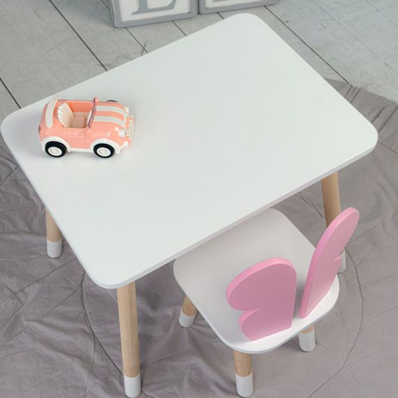 Дитячий прямокутний стіл та стільчик рожевий метелик з білим сидінням. Дитячий  білий столик | Зображення 4