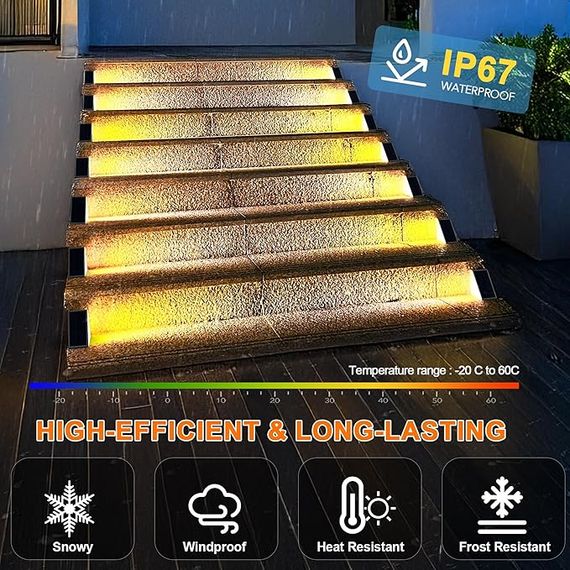 Уличный светильник для лестницы на солнечной батарее 13 LED / Угловой светильник на лестницу теплый белый / Солнечные декоративные светильники комплект из 6 штук | Зображення 6