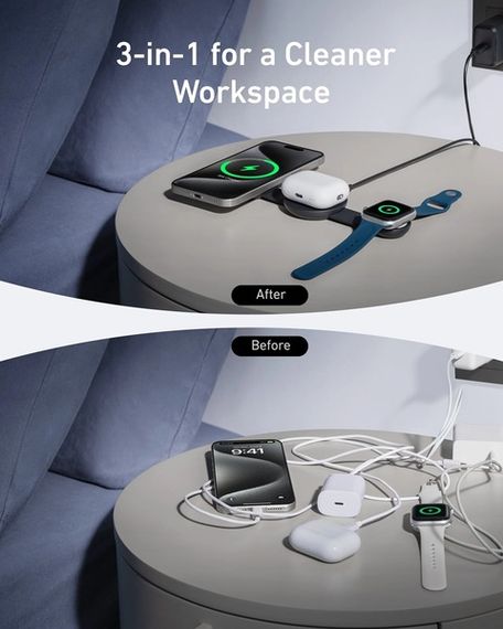 Бездротовий зарядний пристрій Anker MagGo Wireless Charging Pad 15W 3-in-1 Foldable Black | Зображення 1