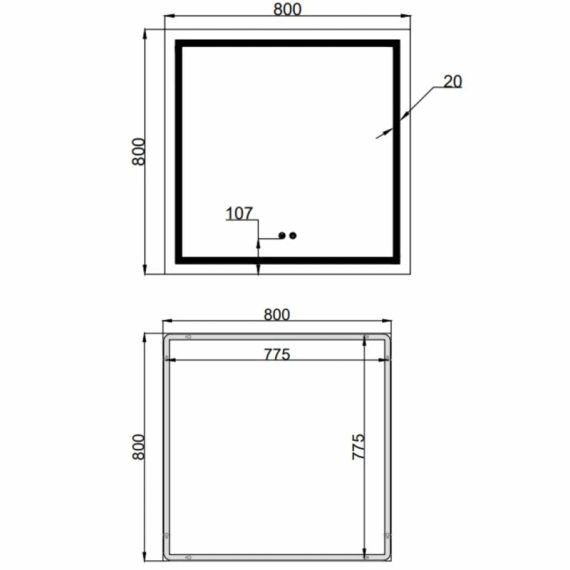 Зеркало Qtap Mideya (MI1) 800x800 с LED-подсветкой Touch, с антизапотеванием, диммером, рег. яркости QT2078NCF808048477 | Зображення 1