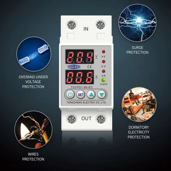 Реле напряжения с контролем тока TOMZN TOVPD1-40-EC 40A | Зображення 4