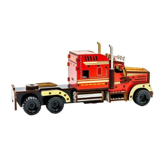 Дитячий дерев'яний 3D конструктор "Фура з причепом" Puz-00952, 206 деталей | Зображення 3