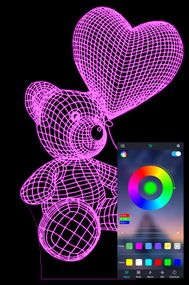 Акриловий світильник-нічник керування з телефона Ведмедик з серцем 3 tty-n000421