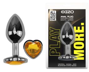 Анальна пробка з кристалом EGZO - Dark Silver Heart Plug Yellow size M Sex Aura