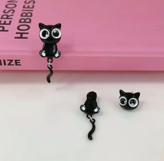 Серёжки котики чёрные, серёжки с чёрными котиками, сережки, серёжки, серьги | Зображення 5