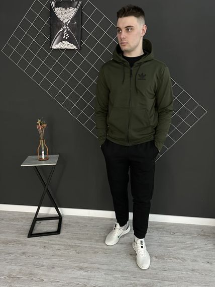 Демісезонний спортивний костюм Adidas кофта на змійці хакі + чорні штани (двонитка) RD123/RD127 | Зображення 2