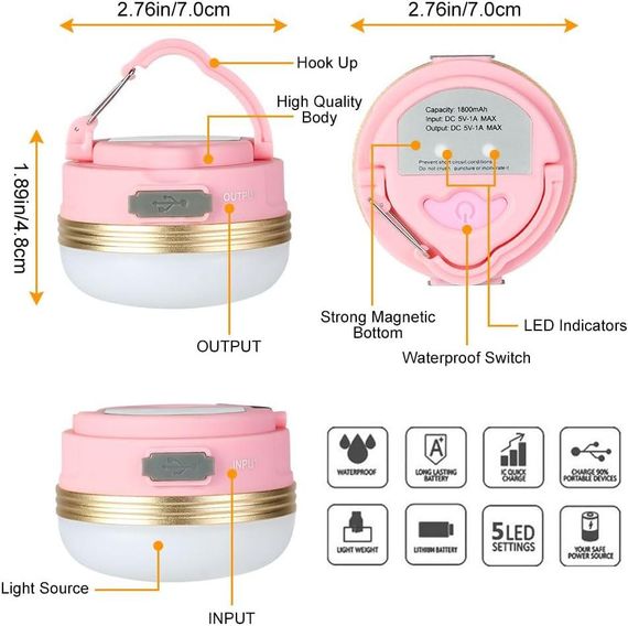 Ліхтар для кемпінгу flintronic, світлодіодний ліхтар для кемпінгу із зарядкою від USB, з магнітною основою, у | Зображення 1
