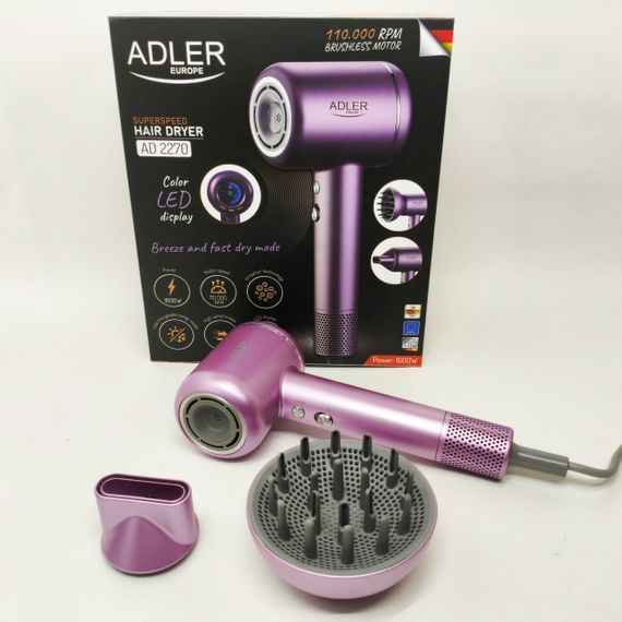 Хороший мощный фен ADLER AD 2270P 1600Вт, Фен с регулировкой температуры и потока воздуха NT-52 | Зображення 3