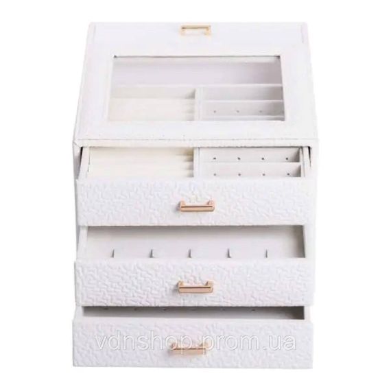 Шкатулка для украшений из эко кожи 3 яруса органайзер для ювелирных изделий HP-5-16W | Зображення 6