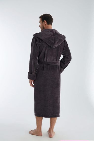 Чоловічий халат Nusa 1320 з капюшоном Баклажановий, M | Зображення 2