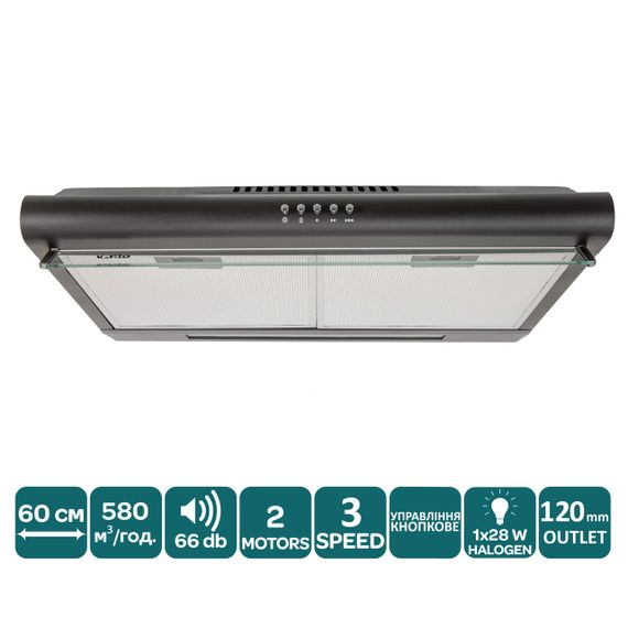 Двухмоторная вытяжка черная плоская Ventolux ROMA 60 BK 2M LUX