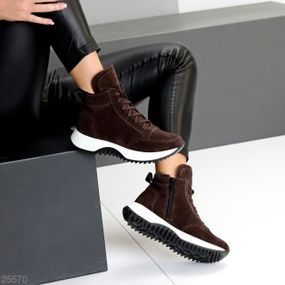 Шикарні спортивні замшеві черевики на флісі колір Шоколад