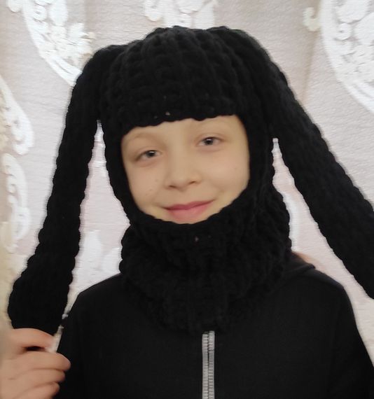 Балаклава колір 60 плюшева з вушками "зайчик" чорна puffy fine | Зображення 4