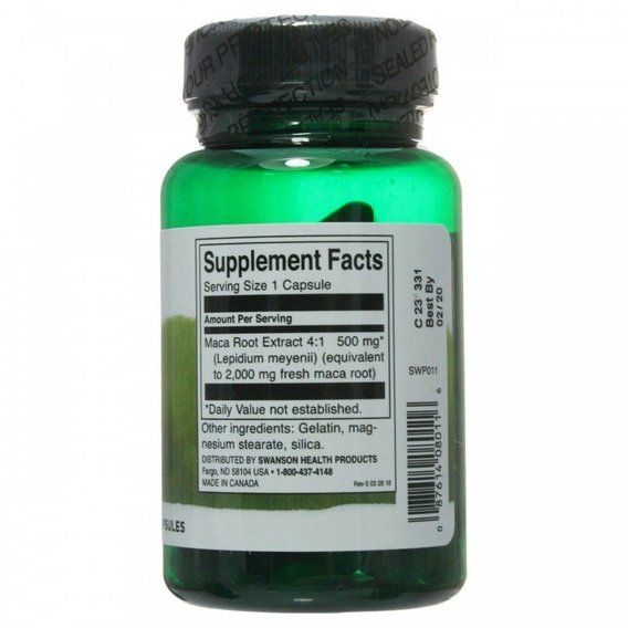 Мака Swanson Maca, Sexual Health 500 mg 60 Caps SWA-08011 | Зображення 2