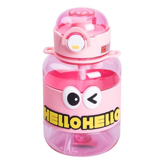 Бутылка для воды детская с трубочкой 680 мл с ручкой и ремешком Рожева HP-14-46P | Зображення 1