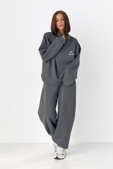 Спортивний теплий костюм з вільним світшотом і штанами - темно-сірий цвет, ONE SIZE (є розміри)