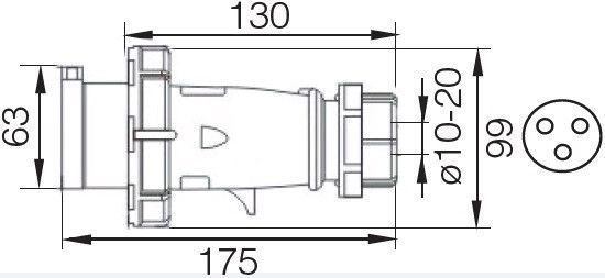 Вилка 0232 2Р+PЕ 32А 220В IP67 переносная Ny95502043 | Зображення 1