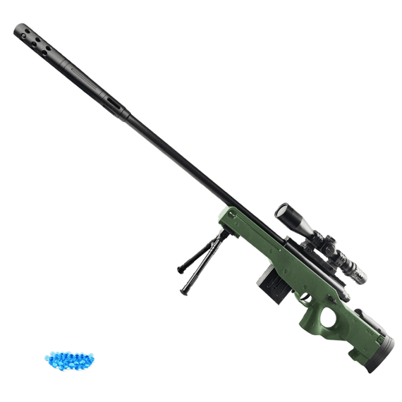 Снайперская Винтовка AWM 116 см Электрическая на Орбизах с Оптическим Прицелом Глушителем Сошками и Подарочной Коробкой для Детей