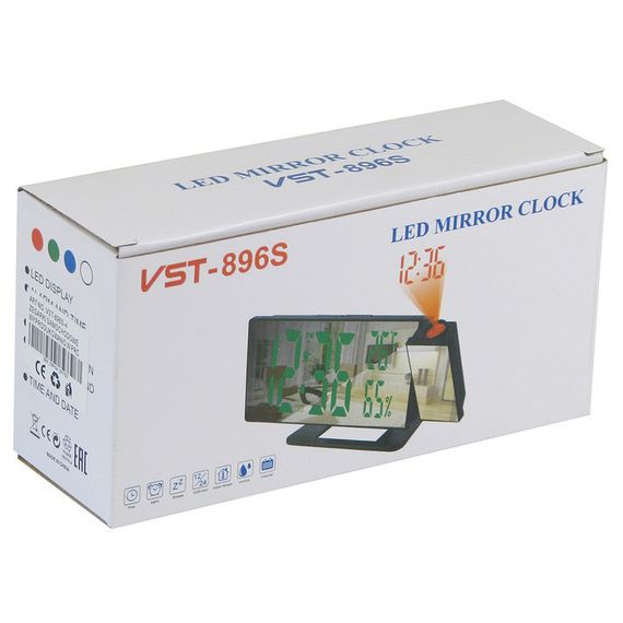 Годинник мережевий проекційний VST 896S-4 (зелений циферблат, температура, USB шнур, FQ-668 будильник, дата) | Зображення 5