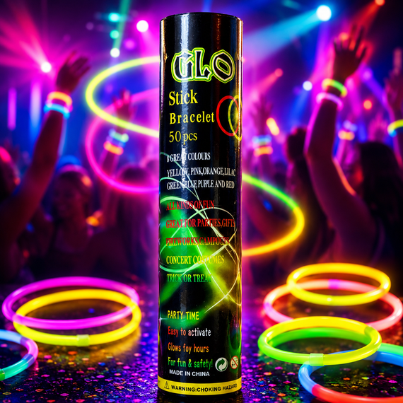 Неонові браслети-світлячки Glow Stick Bracelet, набір 50 шт із конекторами, палички що світяться для вечірок