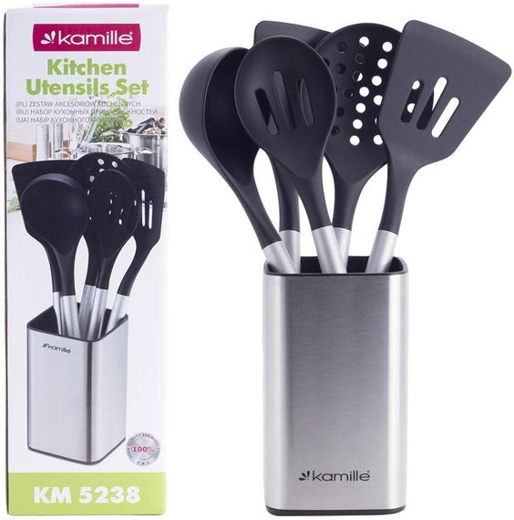 Набір кухонного приладдя Kamille Kitchen Utensils 5 аксесуарів на сталевий підставці | Зображення 5