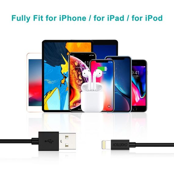 Кабель Choetech IP0027-BK, USB 2.0 А-тато/Lightning, 1.8 м. | Зображення 6