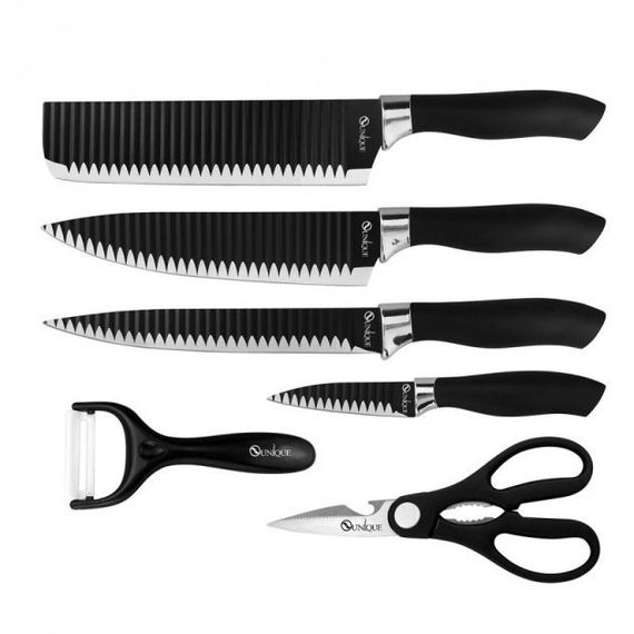 Набор ножей UNIQUE UN-1821 кухонные ножи ножницы NP-305 и овощечистка