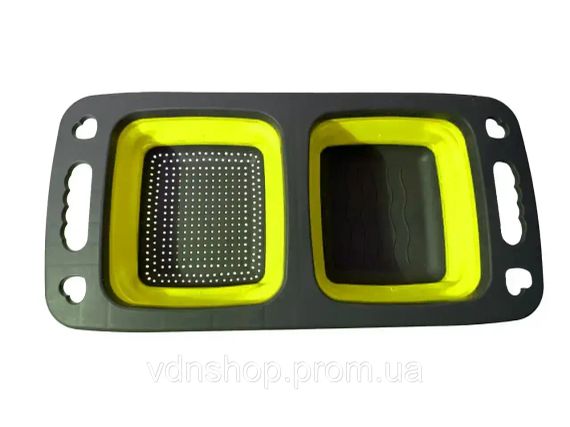 Дошка-друшляк силіконова складана миска-трансформер для овочів та фруктів 2 шт в одному | Зображення 2