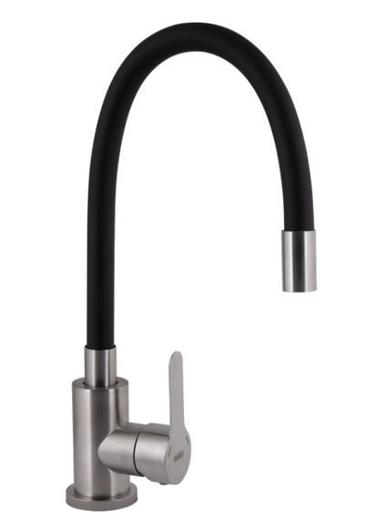 Змішувач для кухні Brinex Pure 015F3 з гнучким виливом Nickel/Black BRIPUR015F3NKB