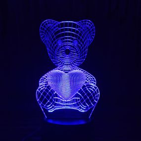 Акриловий світильник-нічник Ведемедик з серцем синій tty-n000022
