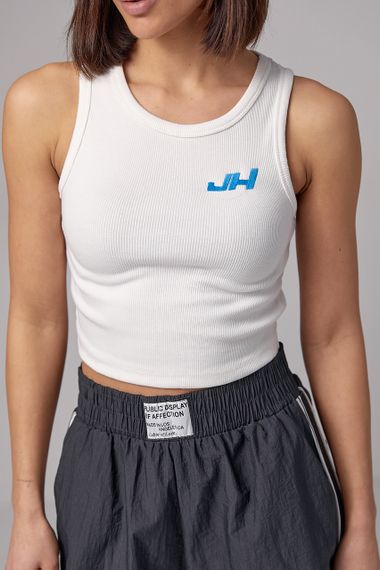 Женская майка в рубчик с вышивкой JH - молочный цвет, L (есть размеры) | Зображення 3