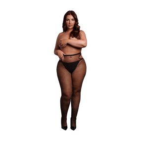Колготки сітчасті з вирізами Plus Size, чорні із золотим глітером