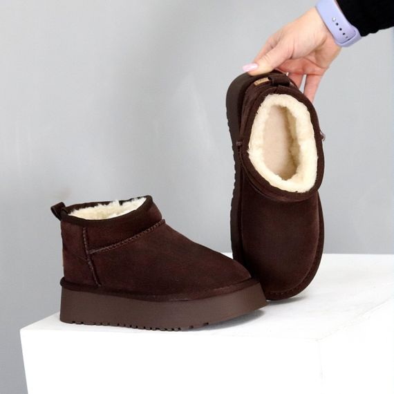 Низькі уги натуральна замша колір Шоколад на потовщеній підошві 42