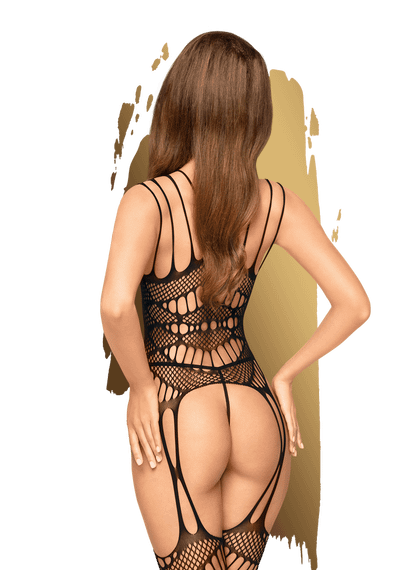 Бодістокінг комбінезон з фрактальним візерунком та імітацією панчіх Penthouse Fatal Look, Чорний, XL, XL | Зображення 1