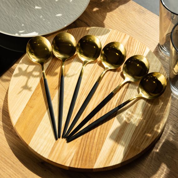 Набір столових ложок 6 штук ложки столові з нержавійки 21 см Чорний з золотом HP-20-3 | Зображення 3