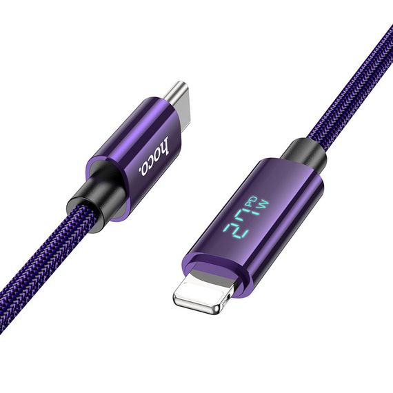 Дата кабель Hoco U125 Benefit 27W Type-C to Lightning with display (1.2m) Purple | Зображення 1