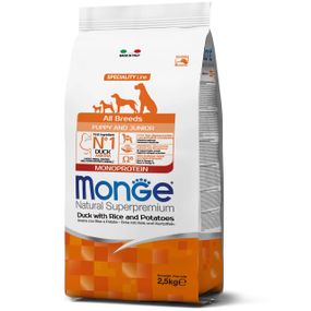 Корм Monge Monoprotein All breeds Puppy & Junior Anatra сухой с уткой для щенят и юниоров всех пород 2.5 кг